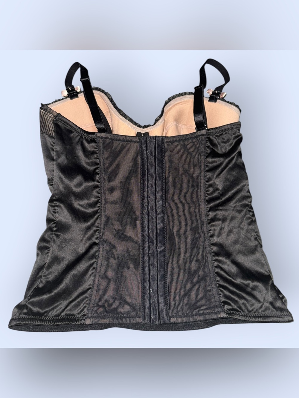 Vintage Parfait Affinitas Black Satin & Sheer-Striped Longline Camisole Corset - Picture 4 of 8